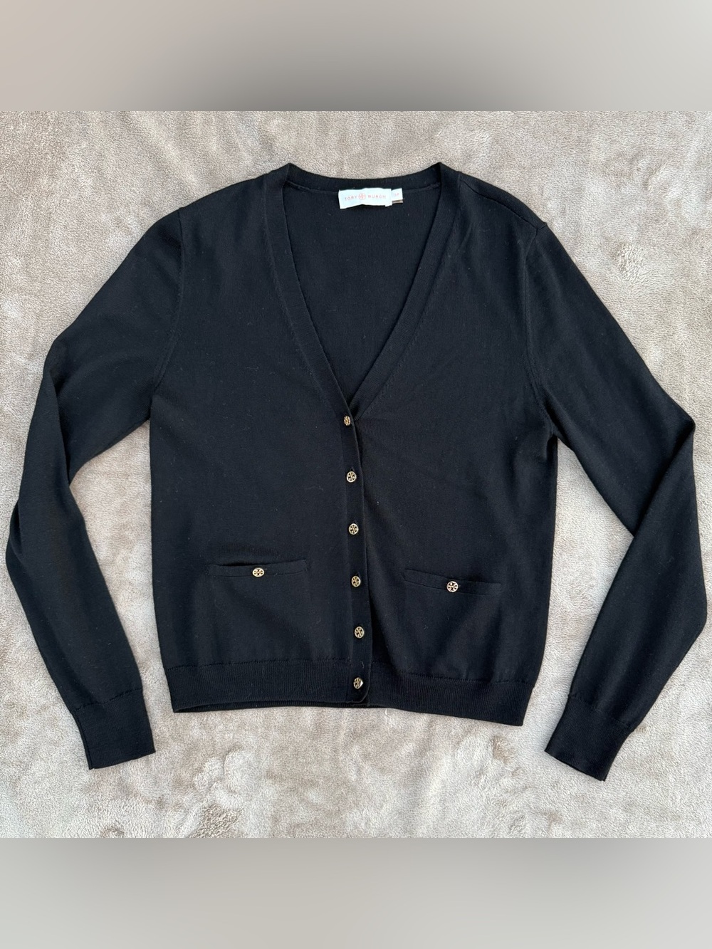 Tory Burch merino wool Black v-neck button up cardigan